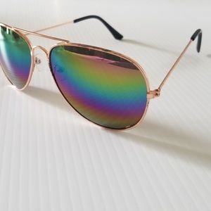 Brand New Rainbow Aviator Gold Frame Sunglasses